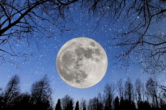 繁星夜空中的满月。