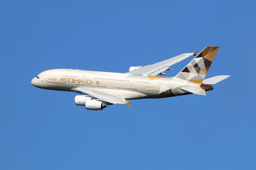 Etihad airplane in the air.