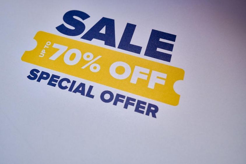 Special offer tag with up to 70% discount.