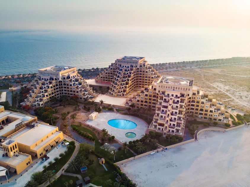 The beach and waterfront of Marjan Island in Ras al Khaimah Emirate.