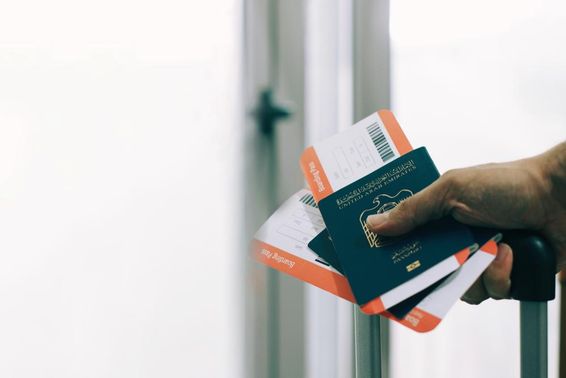 Passenger holding an Emirati passport and a plane ticket.