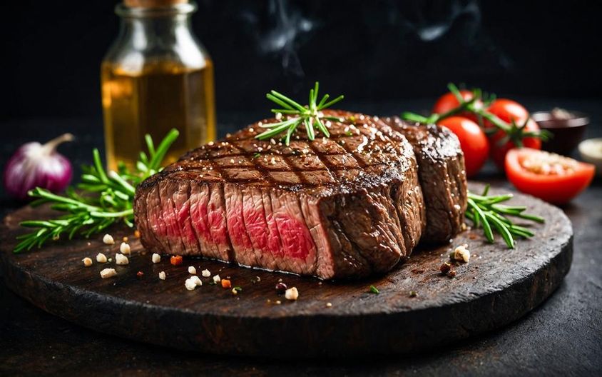 Pirított steak közeli képe.