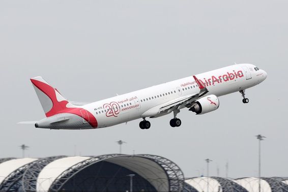 Air Arabia Airbus A 321 neo airplane taking off in Bangkok.