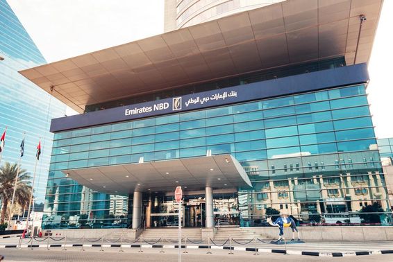 The Emirates NBD tower building in Dubai.