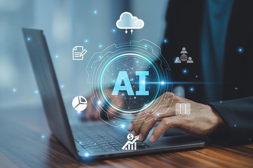 Üzletember mesterséges intelligencia technológiát használ.