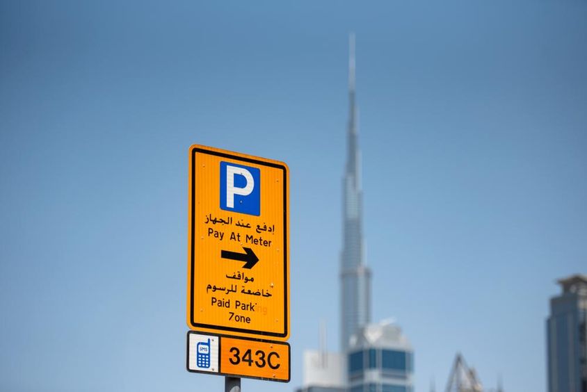 Dubai paid parking zone sign.