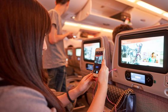 Woman on the Emirates A380 onboard.