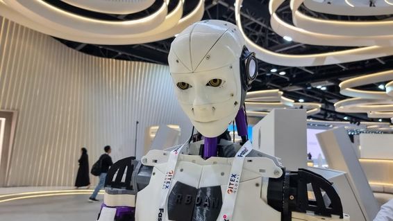AI-controlled robot at the TDRA pavilion at the 43rd GITEX Global exhibition.