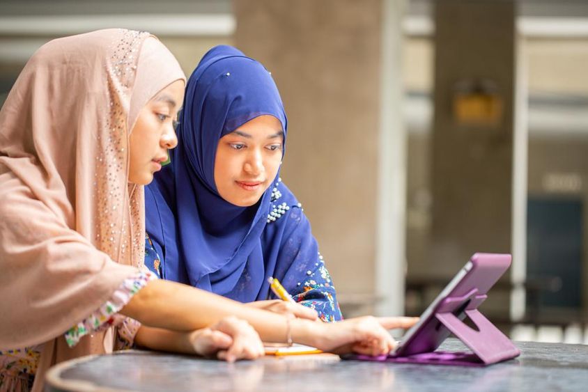 Two students studying at university.