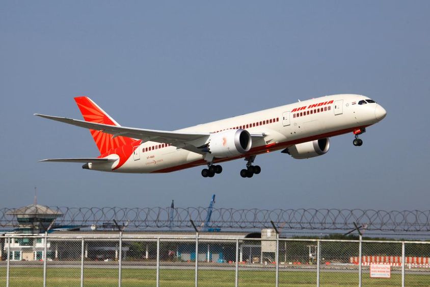 An Air India Boeing 787-8 Dreamliner takes off.