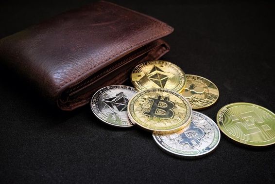 Kriptovaluta bőr pénztárcával.