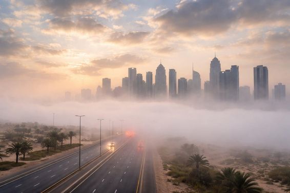 Ködbe burkolt Dubai hajnal