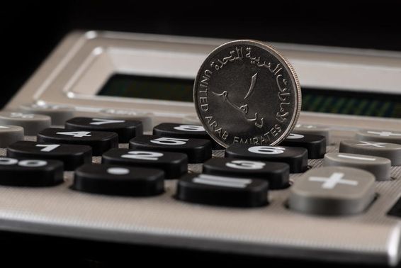 Egyesült Arab Emírségek 1 dirham érme és számológép