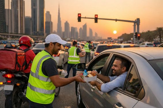 Ramadán iftar osztás Dubai útjain