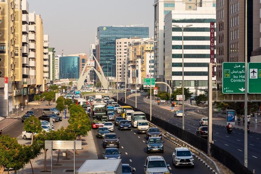 Daily traffic jams in the city of Dubai.