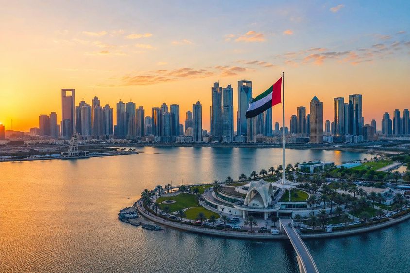 Sharjah's industrial development at sunset