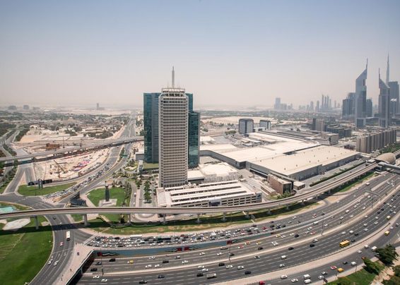Dubai World Trade Centre, foreground with Sheikh Zayed Road