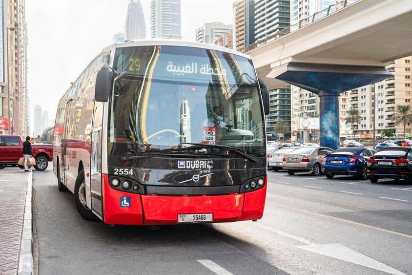 Volvo bus travels in Dubai.