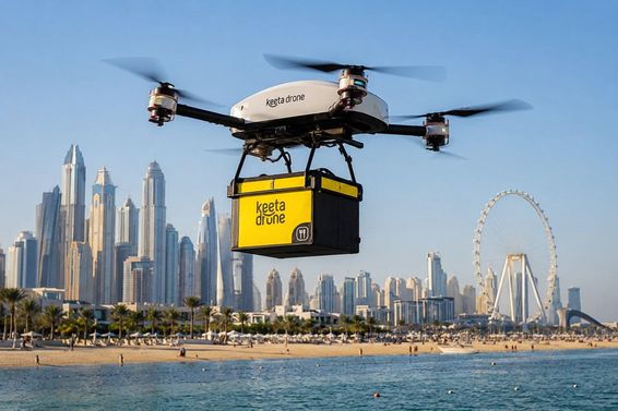 Entrega por drone na praia de Dubai