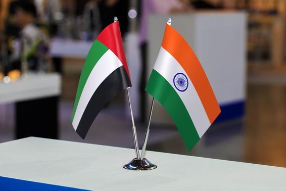 The United Arab Emirates and India two small table flags