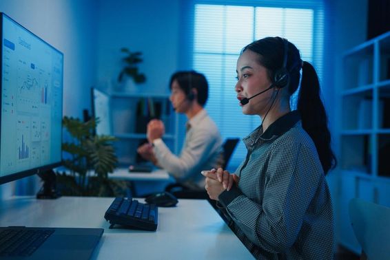 A young Asian call center team